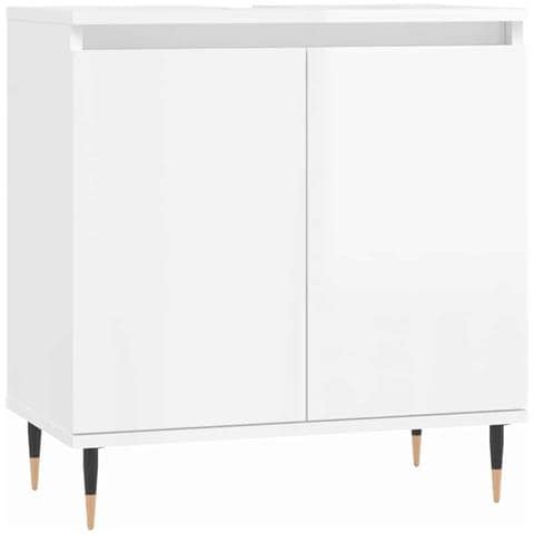 Armadietto Bagno Bianco Lucido 58x33x60cm In Legno Multistrato - Foto 1