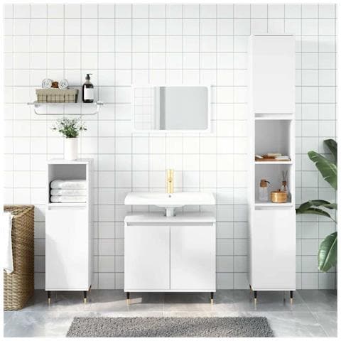 Armadietto Bagno Bianco Lucido 58x33x60cm In Legno Multistrato - Foto 10