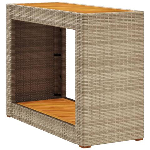 Tavolino Da Giardino Piano Legno Beige 100x40x75 Cm Polyrattan - Foto 2