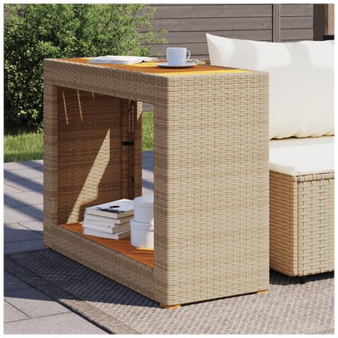 Tavolino Da Giardino Piano Legno Beige 100x40x75 Cm Polyrattan - Foto 3