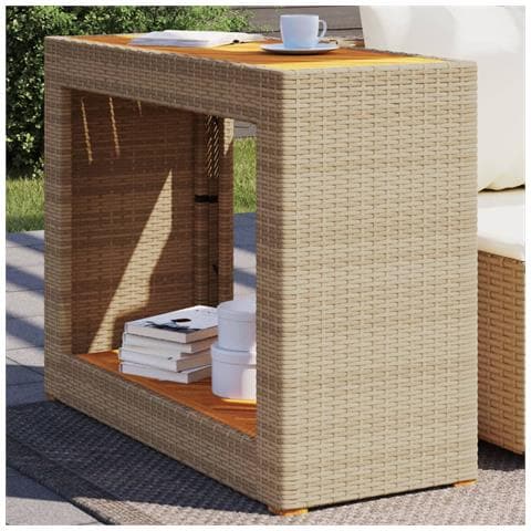 Tavolino Da Giardino Piano Legno Beige 100x40x75 Cm Polyrattan - Foto 1