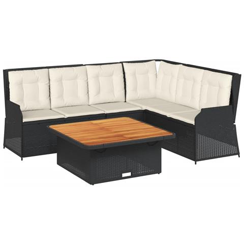 Set Divani Da Giardino 5 Pz Con Cuscini Nero In Polyrattan - Foto 1