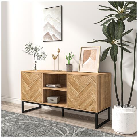 Chevron Buffet Effetto Chevron Con 2 Porte E 2 Nicchie - Foto 2