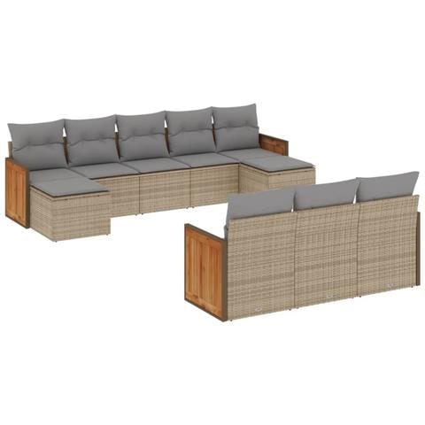Set Divano Da Giardino 10 Pz Con Cuscini Beige In Polyrattan - Foto 2