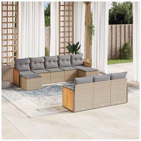 Set Divano Da Giardino 10 Pz Con Cuscini Beige In Polyrattan - Foto 1