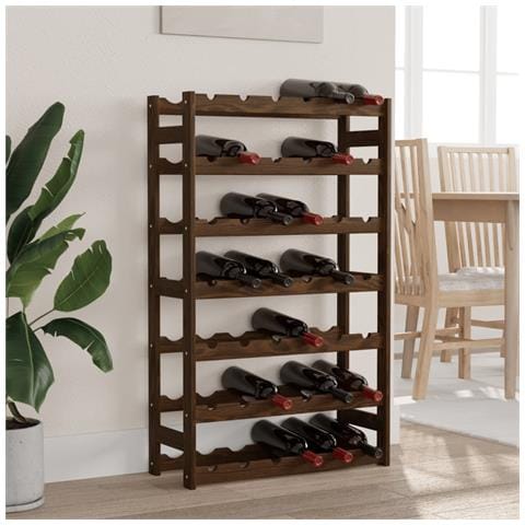 Portabottiglie per 42 Bottiglie Marrone Legno Massello di Pino - Foto 1
