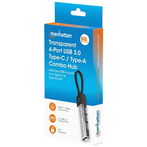 Hub Combo Usb 3.0 Usb-c E Usb-a 4 Porte Nero Trasparente - Foto 2
