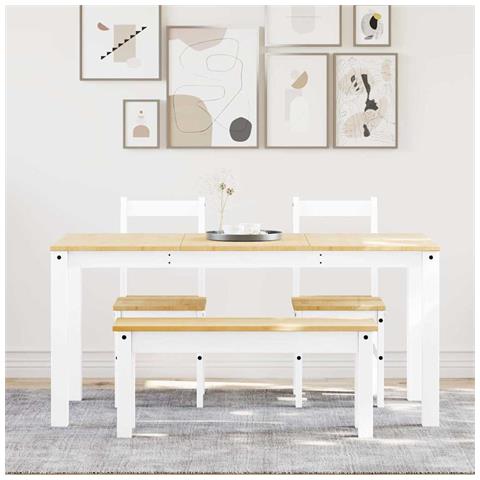 Set Da Pranzo 4 Pz Panama Bianco In Legno Massello Di Pino - Foto 3