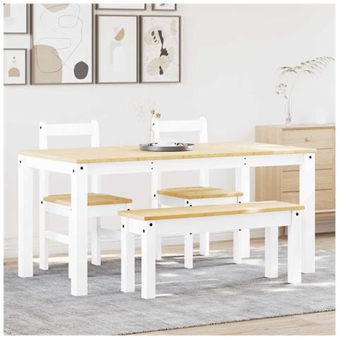 Set Da Pranzo 4 Pz Panama Bianco In Legno Massello Di Pino - Foto 1