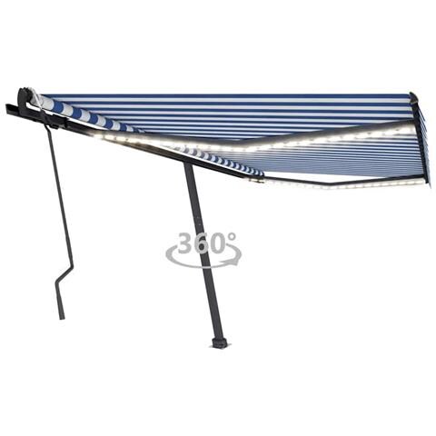Tenda Da Sole Retrattile Manuale Con Led 400x300cm Blu E Bianca - Foto 2