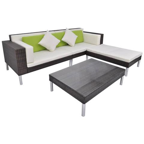 Set Divani Da Giardino 4 Pz Con Cuscini In Polyrattan Marrone - Foto 1
