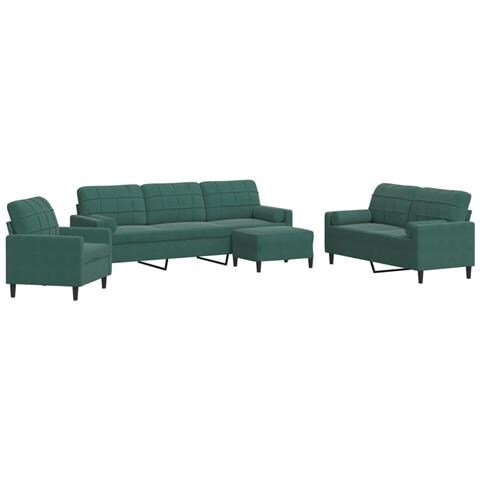 Set di Divani 4 pz con Cuscini e Rinforzi Verde scuro Velluto - Foto 1