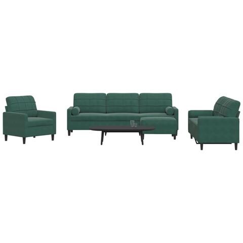Set di Divani 4 pz con Cuscini e Rinforzi Verde scuro Velluto - Foto 2