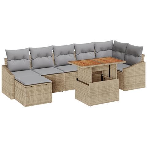 Set di divani da giardino 8 pezzi cuscini beige polirattan - Foto 1