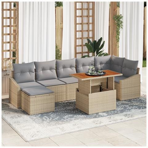 Set di divani da giardino 8 pezzi cuscini beige polirattan - Foto 2