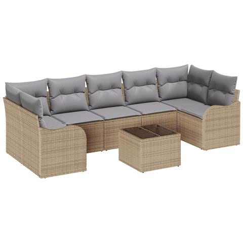 Set Divano da Giardino  8 Pezzi con Cuscini Beige Polyrattan, Divano da Giardino  2 Posti con Cuscini Beige Polyrattan - Foto 1