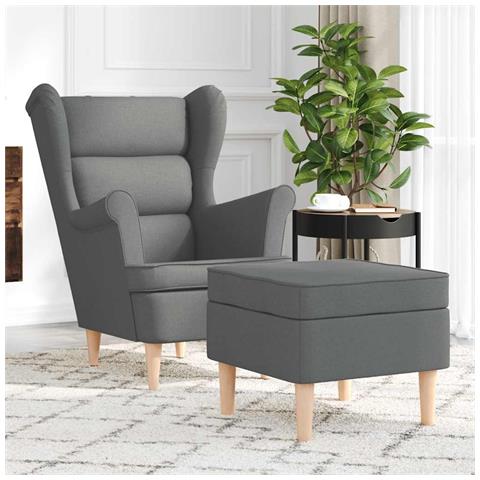 Poltrona con Poggiapiedi Grigio Scuro in Tessuto - Foto 2