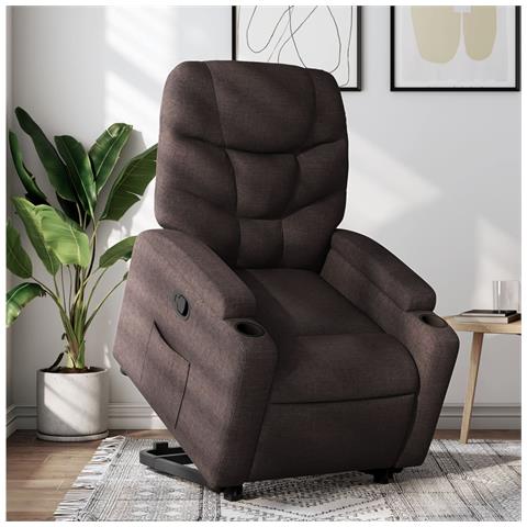 Poltrona Alzapersona Reclinabile Marrone Scuro in Tessuto - Foto 2