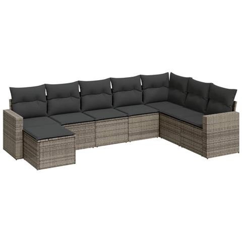 Set Divano da Giardino 8 pz con Cuscini Grigio in Polyrattan - Foto 1