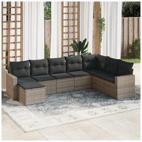 Set Divano da Giardino 8 pz con Cuscini Grigio in Polyrattan - Foto 2