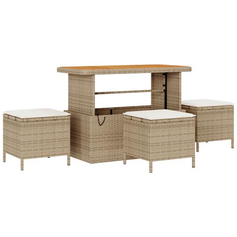 Set da pranzo da giardino 4 pezzi con cuscini Beige in Rattan Sintetico e Acacia - Foto 1
