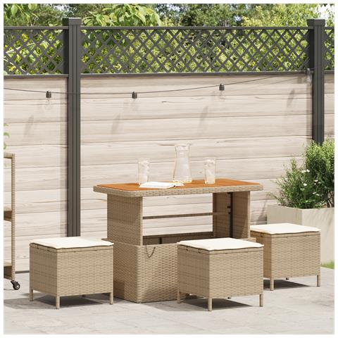 Set da pranzo da giardino 4 pezzi con cuscini Beige in Rattan Sintetico e Acacia - Foto 2