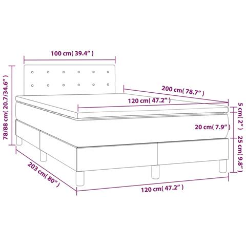 Giroletto a Molle con Materasso Grigio Chiaro 120x200cm Tessuto - Foto 7