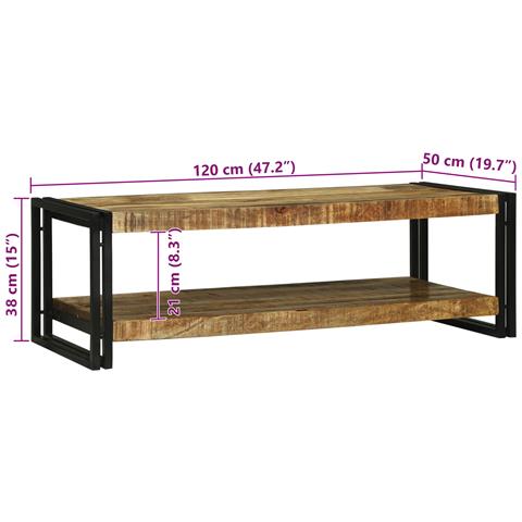 Tavolo da Caffè 120x50x38 cm Legno Massello di Mango Grezzo - Foto 9