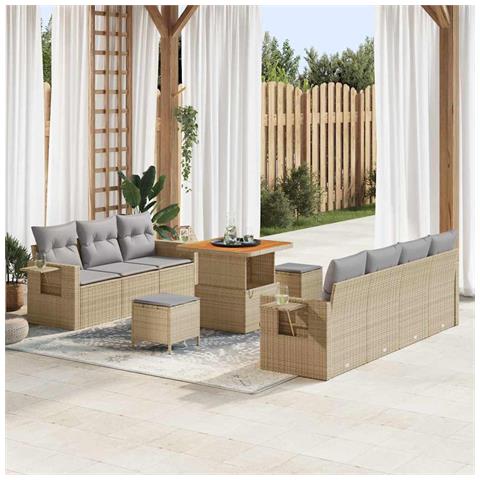 Set Divano da Giardino con cuscino 10 pcs beige e grigio chiaro - Foto 2