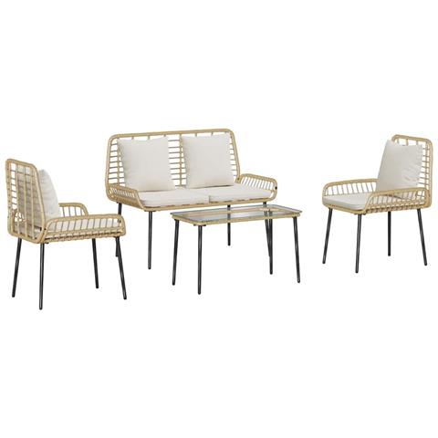 Set di Mobili da Giardino con cuscino 4 pcs Marrone Nero Panna - Foto 1