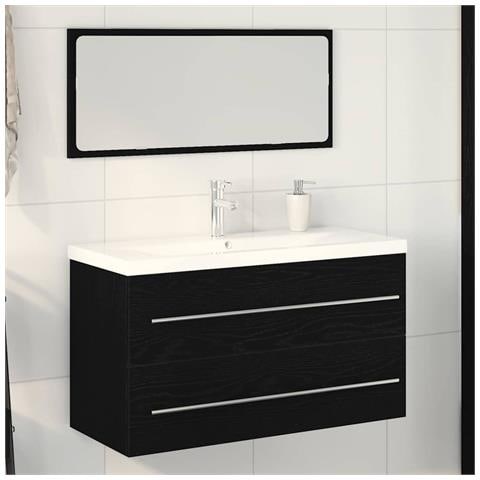 Mobile lavabo con lavandino 3 pcs Rovere nero 90 x 38.5 x 48 cm - Foto 2