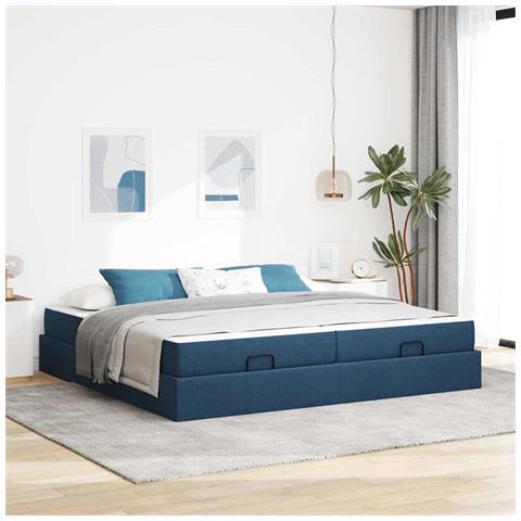 Struttura del letto con archiviazione Blu 200 x 200 cm Tessuto - Foto 2