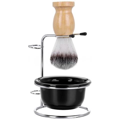 Set Da Barba Da Uomo A 3 Pezzi Con Manico In Legno, Setole In Nylon, Supporto E Ciotola - Foto 1