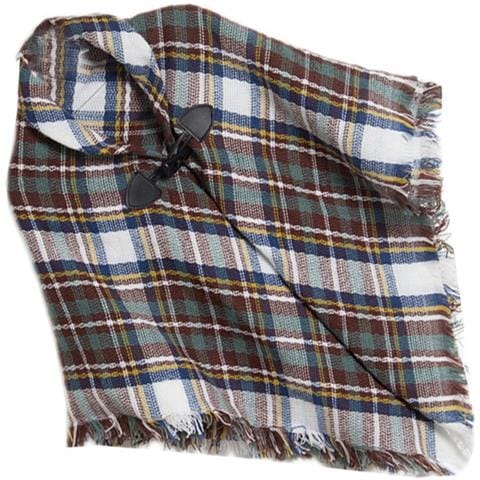 Elegante Scialle A Mantella In Finto Cashmere A Quadri Con Fibbia A Corno White+brown - Foto 3
