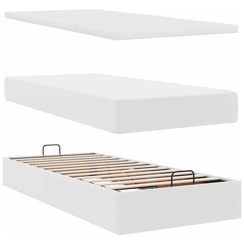Struttura Letto Pouf con Materasso Bianco 90x190 cm Similpelle - Foto 9