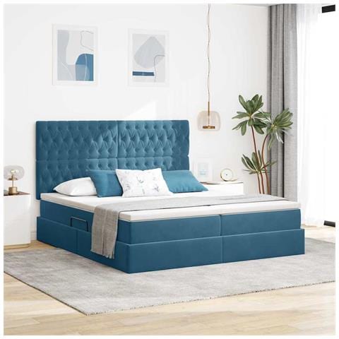 Letto con luci a strisce a LED Blu Scuro 200 x 200 cm Velluto - Foto 2
