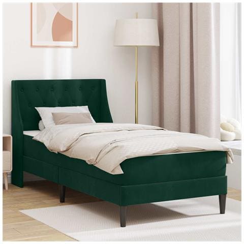 Struttura letto con materasso Verde Scuro 90 x 200 cm Velluto - Foto 2