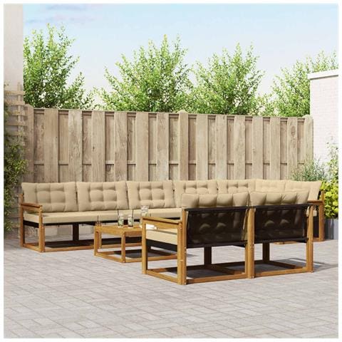Set di divani da esterno con cuscino 9 pcs Naturale e Beige - Foto 2