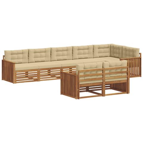Set di divani da esterno con cuscino 8 pcs Naturale e Beige - Foto 1