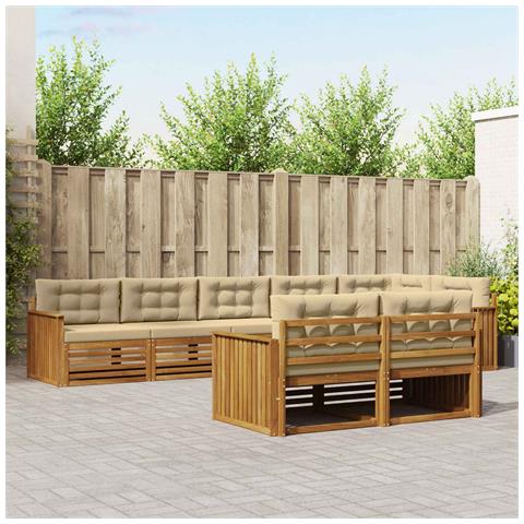 Set di divani da esterno con cuscino 8 pcs Naturale e Beige - Foto 2