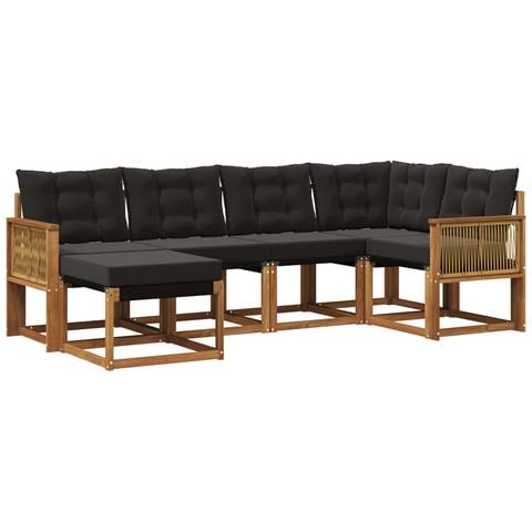 Set di divani da esterno con cuscino 6 pcs Naturale e Nero - Foto 1