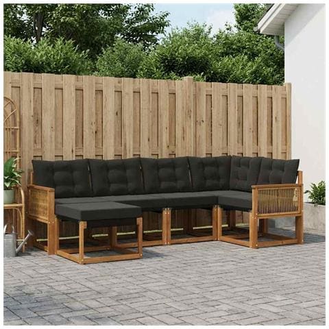 Set di divani da esterno con cuscino 6 pcs Naturale e Nero - Foto 2