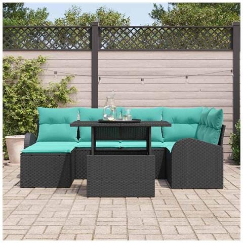 Set Divano da Giardino 7 pz Nero Poly Rattan - Foto 2