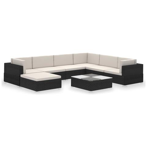 Set Divani da Giardino 8 pz con Cuscini in Polyrattan Nero - Foto 1