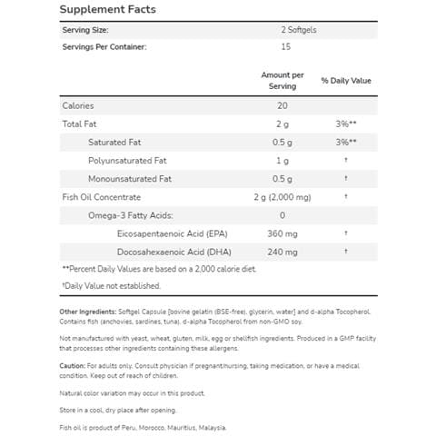 Omega-3 Molecularly Distilled Fish Oil 1000mg 180/120 Md 30sgel - Foto 2
