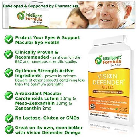 Luteina Zeaxantina E Meso-zeaxantina Occhi Supplemento Vision Defender Mac-shield Your Eyes Salva La Vostra Vista Vegan Vegetariana Antiossidante Carotenoidi Per Gli Occhi (90 Capsule Uno-a-day) Made In Uk - Foto 4