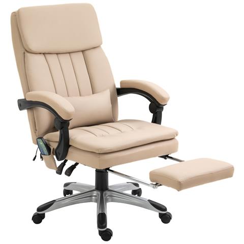 Poltrona Massaggiante da Ufficio, Altezza Regolabile e Reclinabile in Similpelle Dimensioni 67x69x106.5-114.5 cm Colore Beige - Foto 10