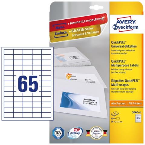 3666-10 etichetta autoadesiva Rettangolo Permanente Bianco 650 pz - Foto 4