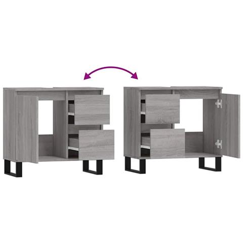 Armadietto Bagno Grigio Sonoma 65x33x60 Cm In Legno Multistrato - Foto 2