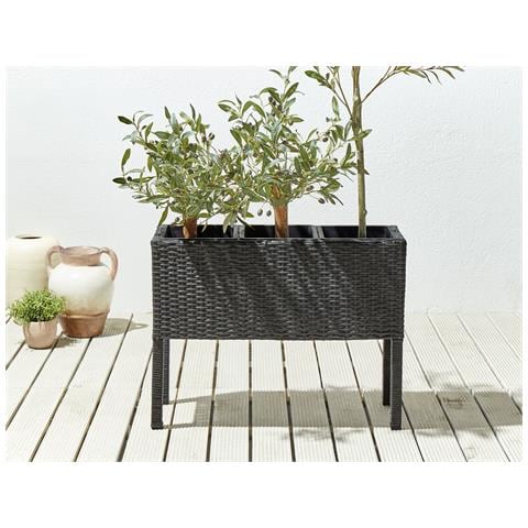 Vaso Per Piante Rialzato Caragana Rattan Sintetico 77 Cm Nero - Foto 1